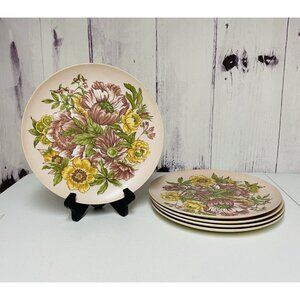 5 Vintage Allied Chemical Plastic 10 Inch Dinner Plates Floral Pattern Lot